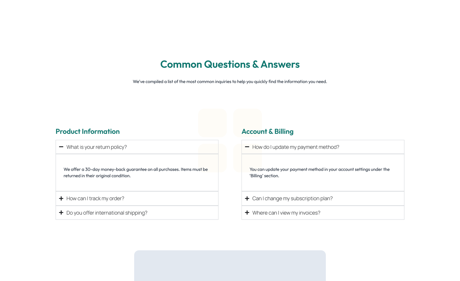 Split FAQ with Text and CTA Left and Accordion Right 31 - Elementor component