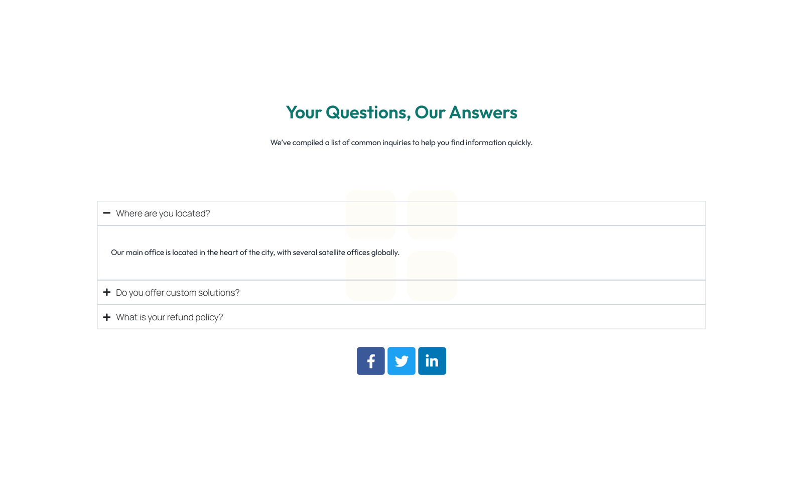 Screenshot of Centered FAQ with Accordion with Heading 59 - Elementor FAQ Sections component