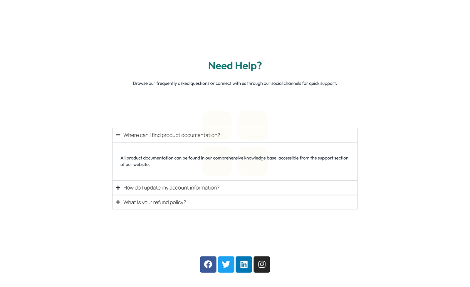 Screenshot of Centered FAQ with Accordion with Heading 63 - Elementor FAQ Sections component