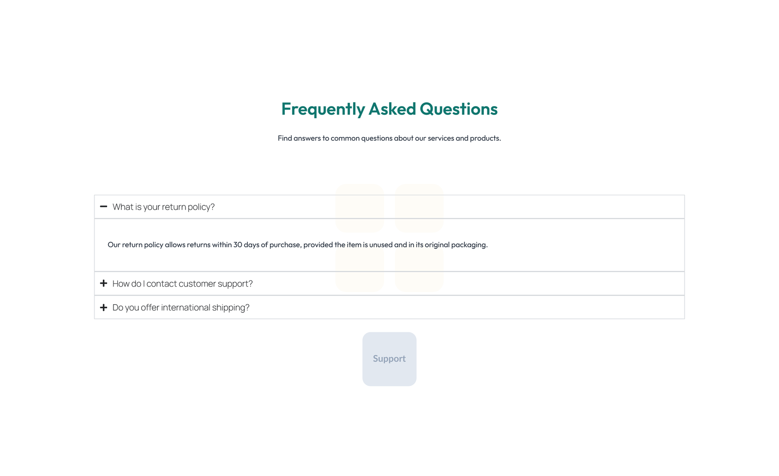 Screenshot of Split FAQ with Text and CTA Left and Accordion Right 63 - Elementor FAQ Sections component