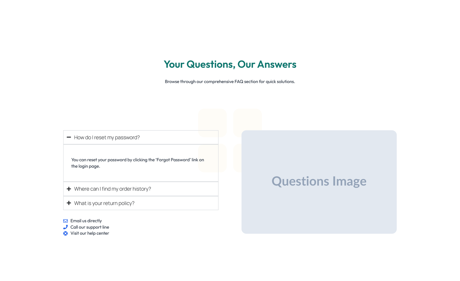 Centered FAQ with Accordion with Heading 66 - Elementor component