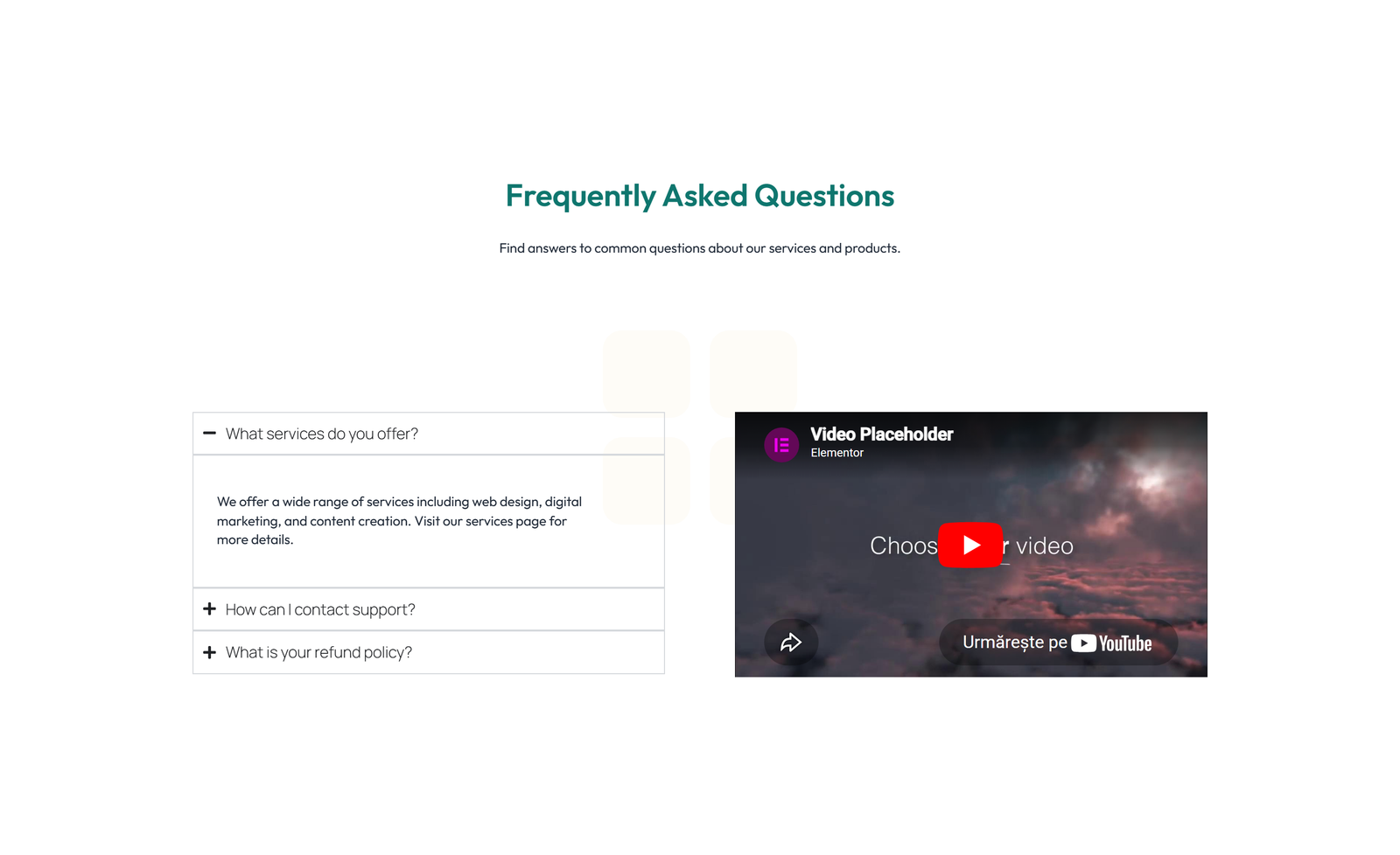 Centered FAQ with Accordion with Heading 68 - Elementor component