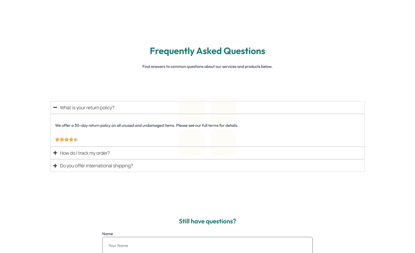 Screenshot of Split FAQ with Text and CTA Left and Accordion Right 70 - Elementor FAQ Sections component
