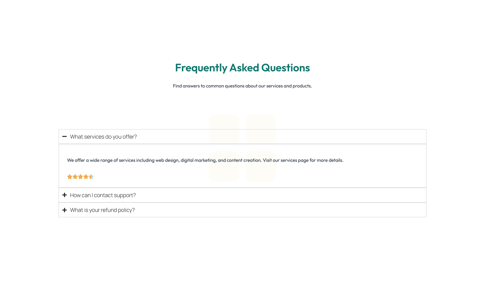 Screenshot of Split FAQ with Text and CTA Left and Accordion Right 71 - Elementor FAQ Sections component