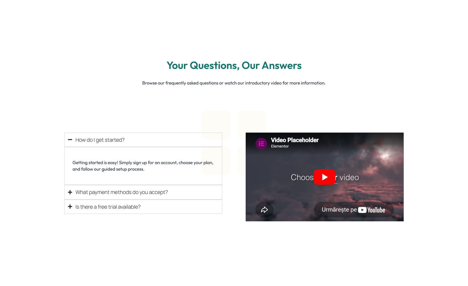 Centered FAQ with Accordion with Heading 76 - Elementor component