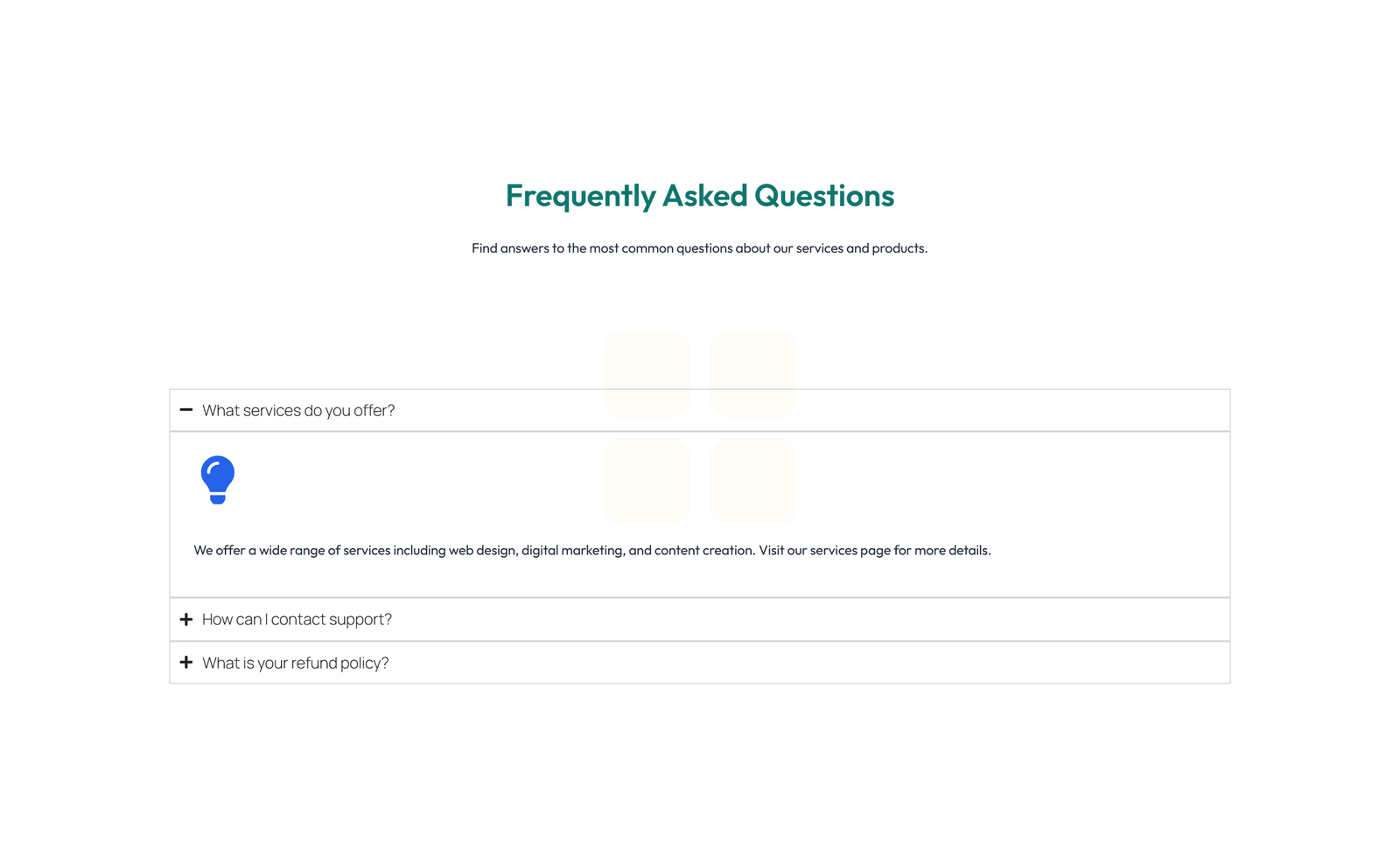 Screenshot of Split FAQ with Text and CTA Left and Accordion Right 84 - Elementor FAQ Sections component