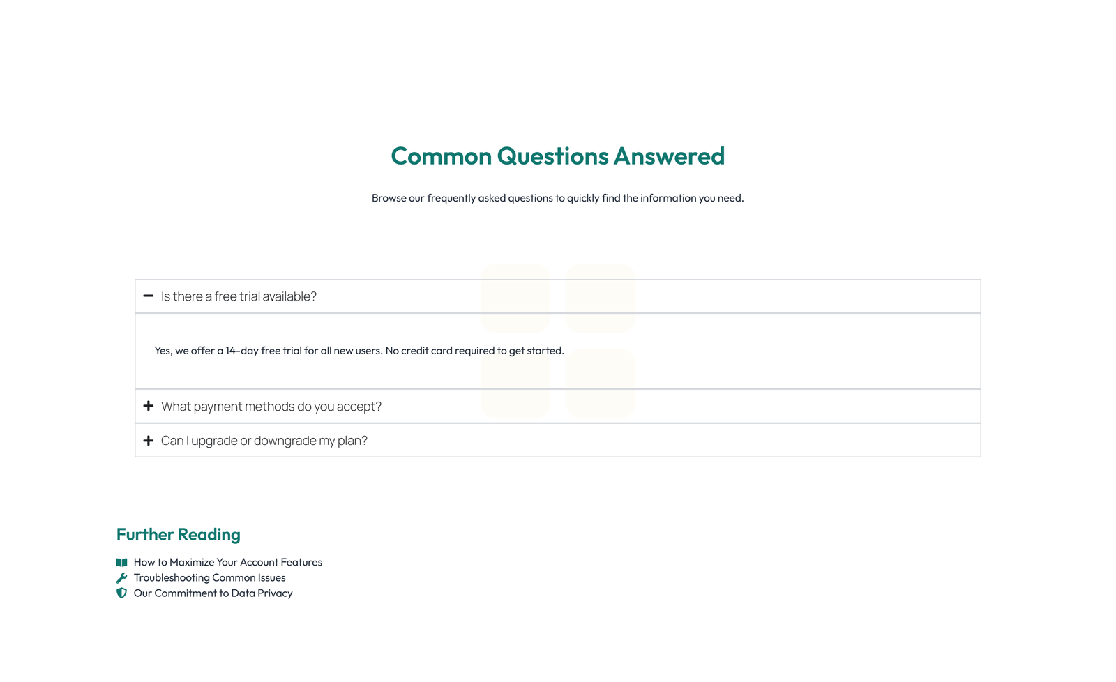 Screenshot of Split FAQ with Text and CTA Left and Accordion Right 85 - Elementor FAQ Sections component