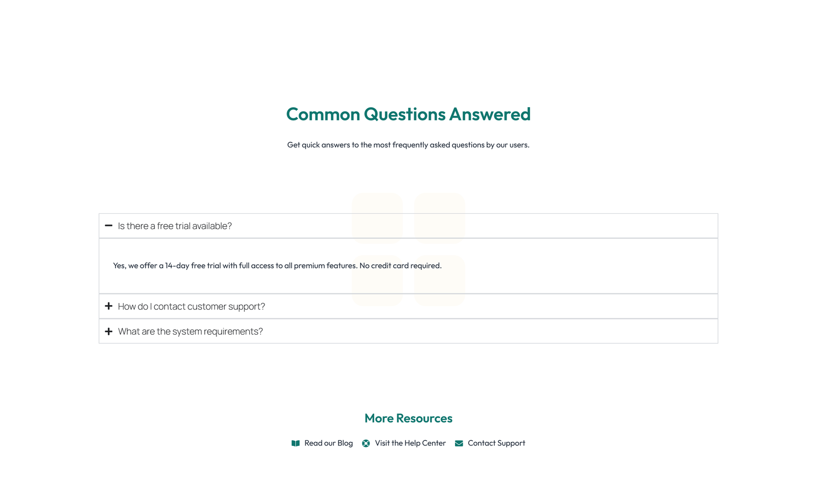 Screenshot of Split FAQ with Text and CTA Left and Accordion Right 88 - Elementor FAQ Sections component