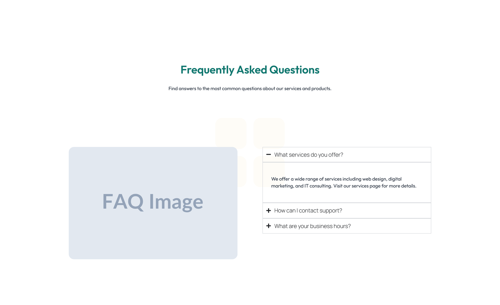 Centered FAQ with Accordion with Heading 93 - Elementor component