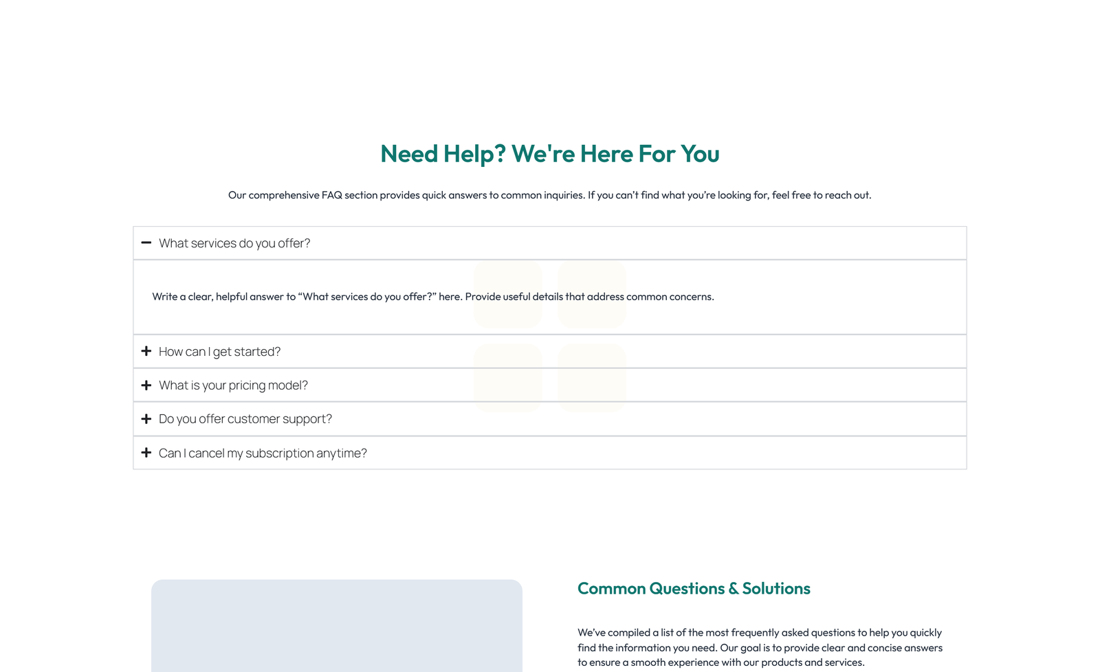 Split FAQ with Text and CTA Left and Accordion Right 93 - Elementor component