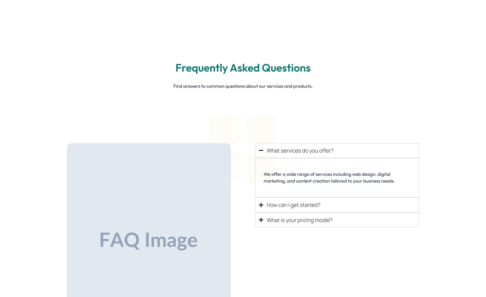 Centered FAQ with Accordion with Heading 94 - Elementor component