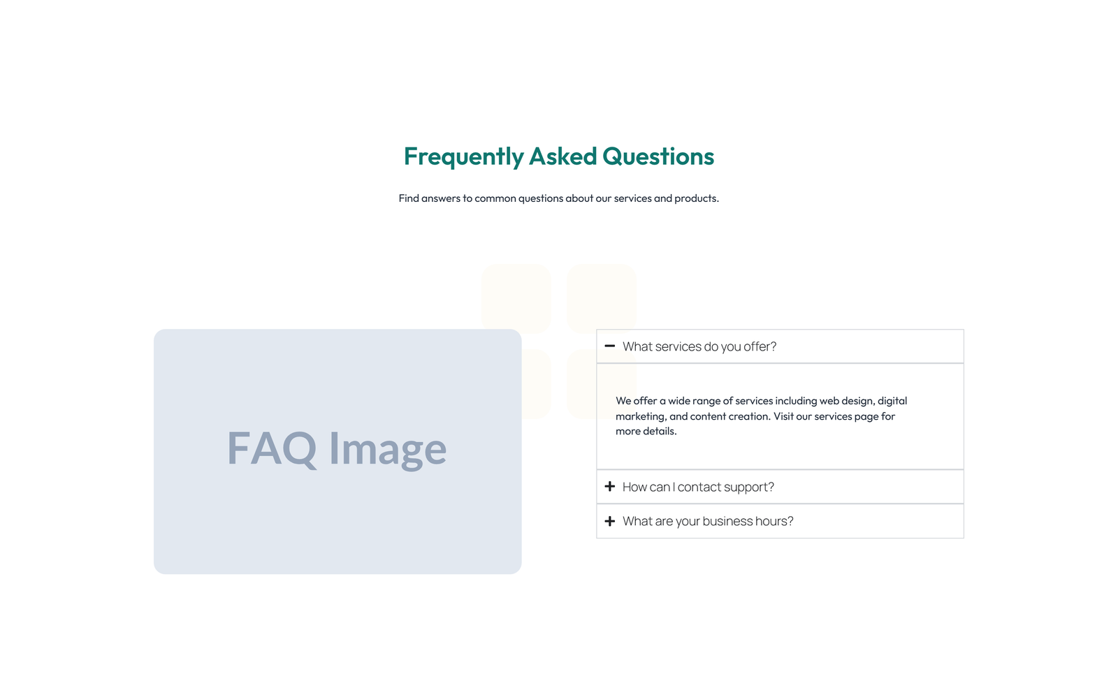 Centered FAQ with Accordion with Heading 95 - Elementor component