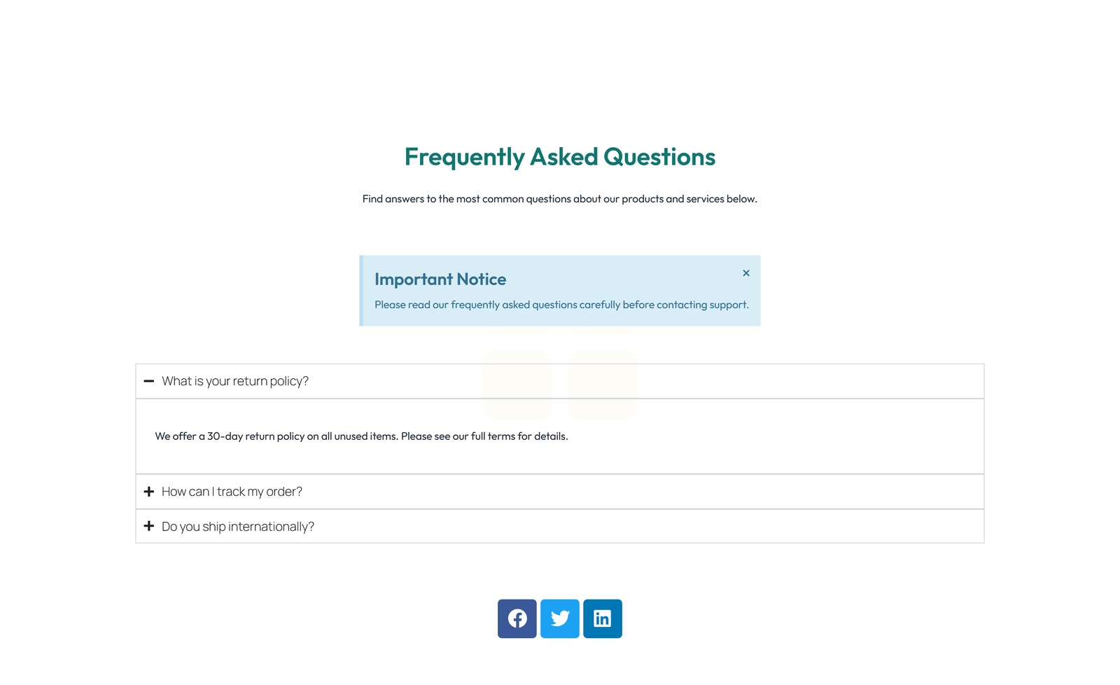 Screenshot of Centered FAQ with Accordion with Heading 99 - Elementor FAQ Sections component