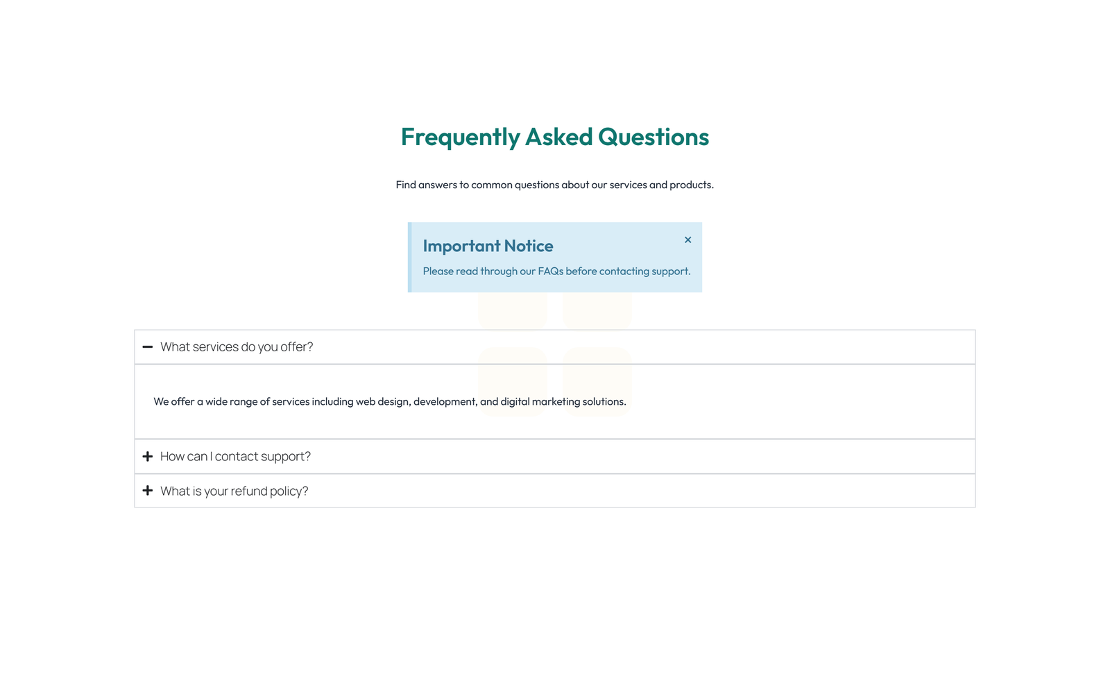 Screenshot of Split FAQ with Text and CTA Left and Accordion Right 99 - Elementor FAQ Sections component