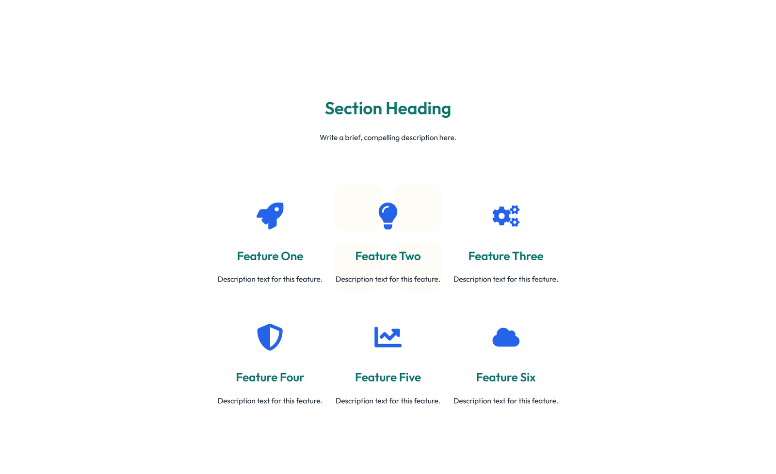 Screenshot of Feature Grid with 3-column Icon, Title, Text, CTA Cards 7 - Elementor Feature Sections component
