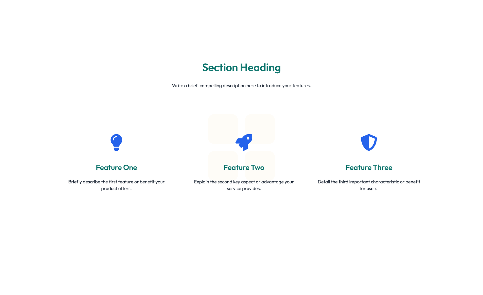 Screenshot of Feature Grid with 3-column Icon, Title, Text Cards 13 - Elementor Feature Sections component