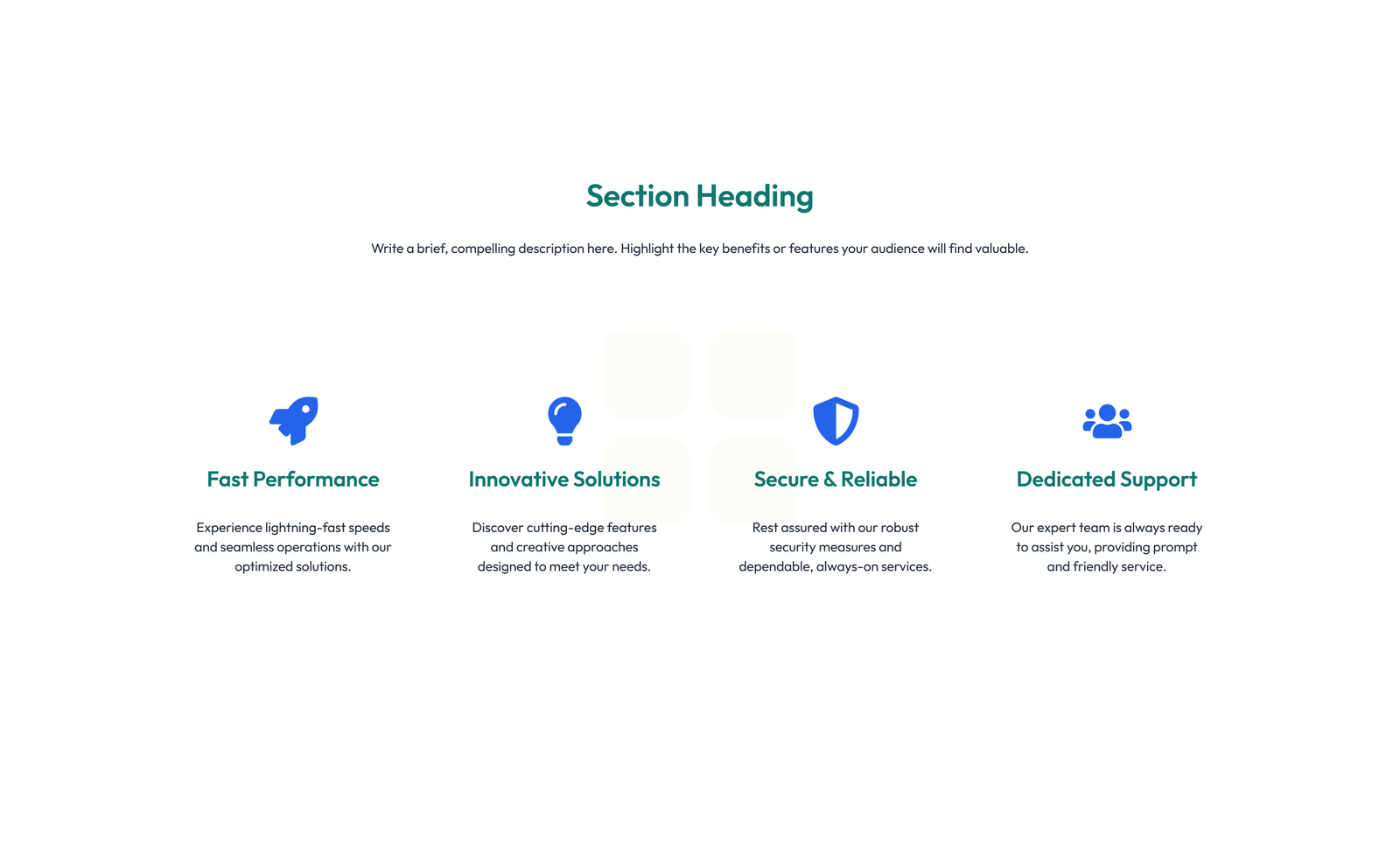 Screenshot of Feature Grid with 4-column Icon-box Cards 16 - Elementor Feature Sections component