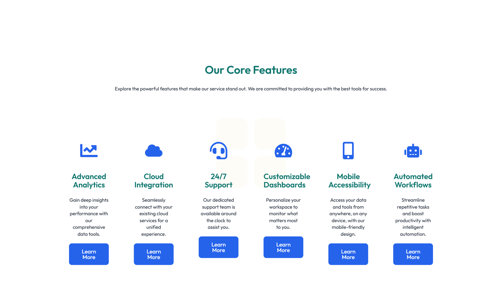 Feature Grid with 3-column Icon, Title, Text, CTA Cards 22 - Elementor component
