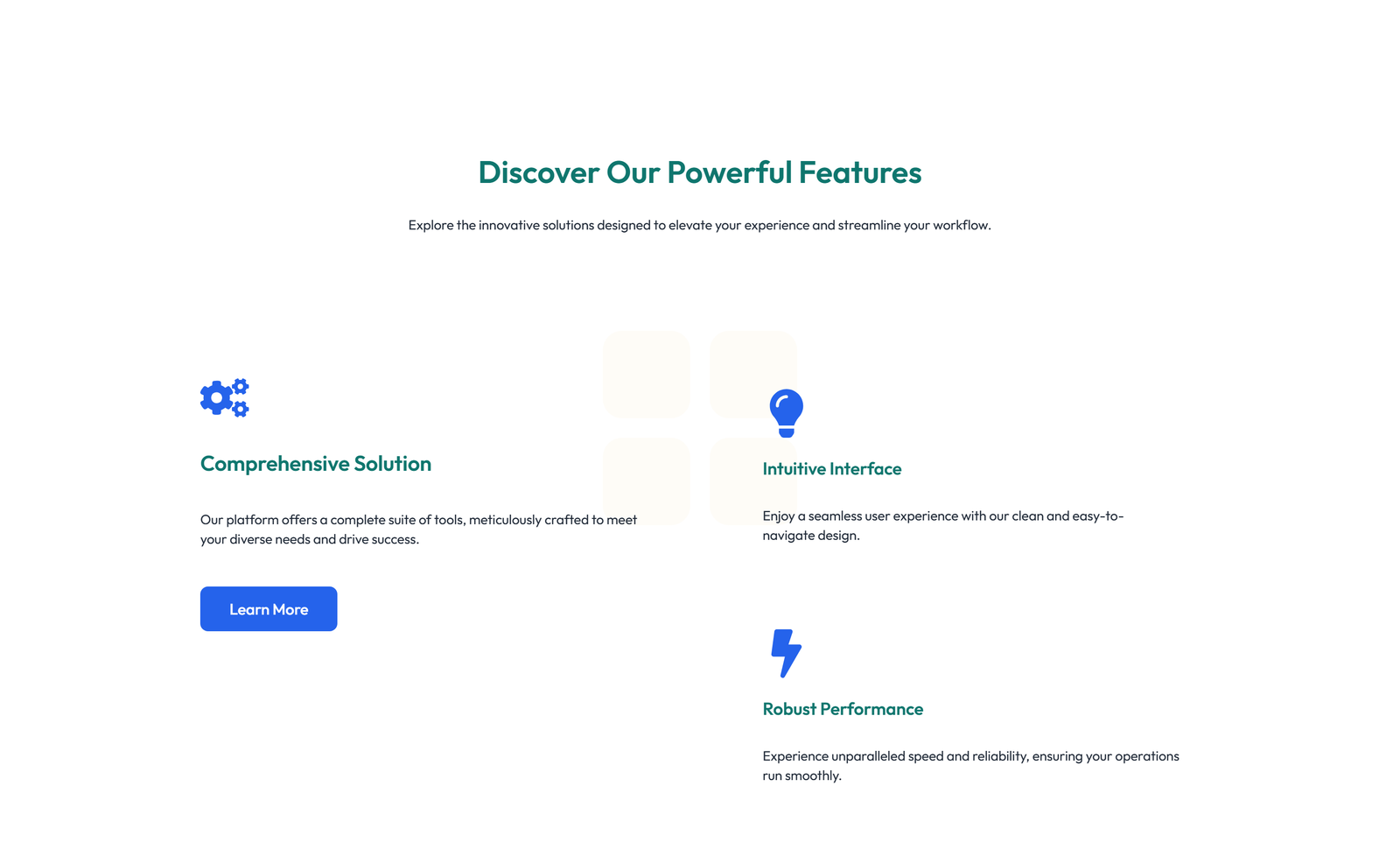 Screenshot of Feature Grid with 4-column Icon-box Cards 49 - Elementor Feature Sections component