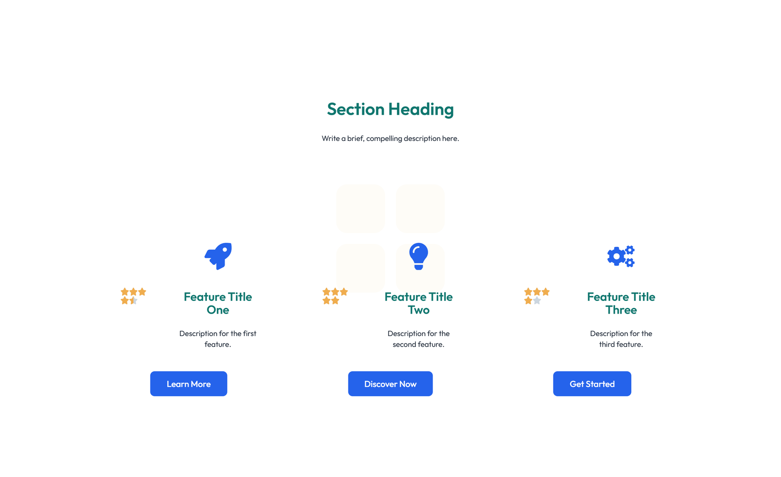 Screenshot of Feature Grid with 3-column Icon, Title, Text Cards 52 - Elementor Feature Sections component