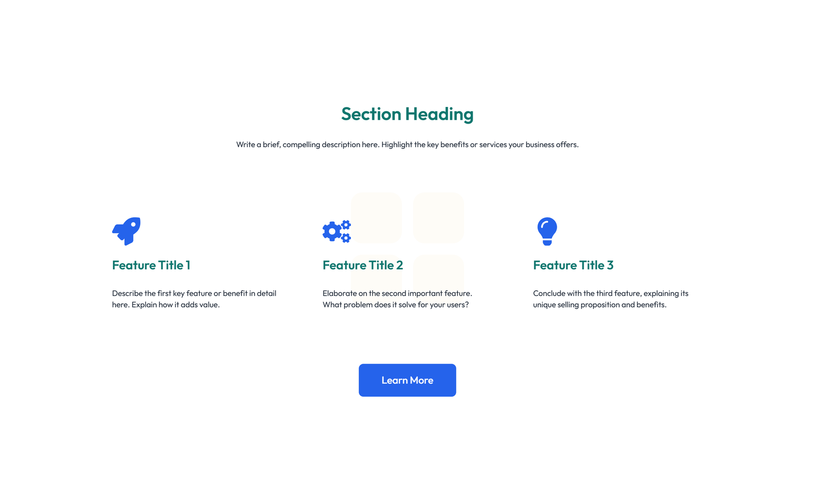 Screenshot of Feature Grid with 3-column Icon, Title, Text Cards 74 - Elementor Feature Sections component
