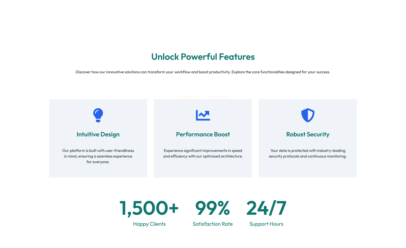 Feature Grid with 3-column Icon, Title, Text Cards 104 - Elementor component