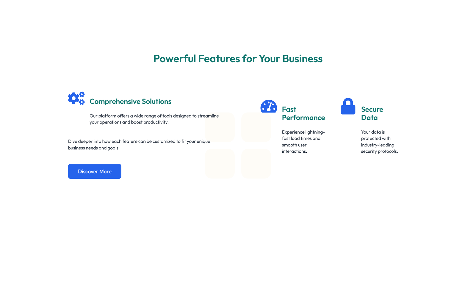 Screenshot of Feature Grid with 3-column Icon, Title, Text Cards 106 - Elementor Feature Sections component