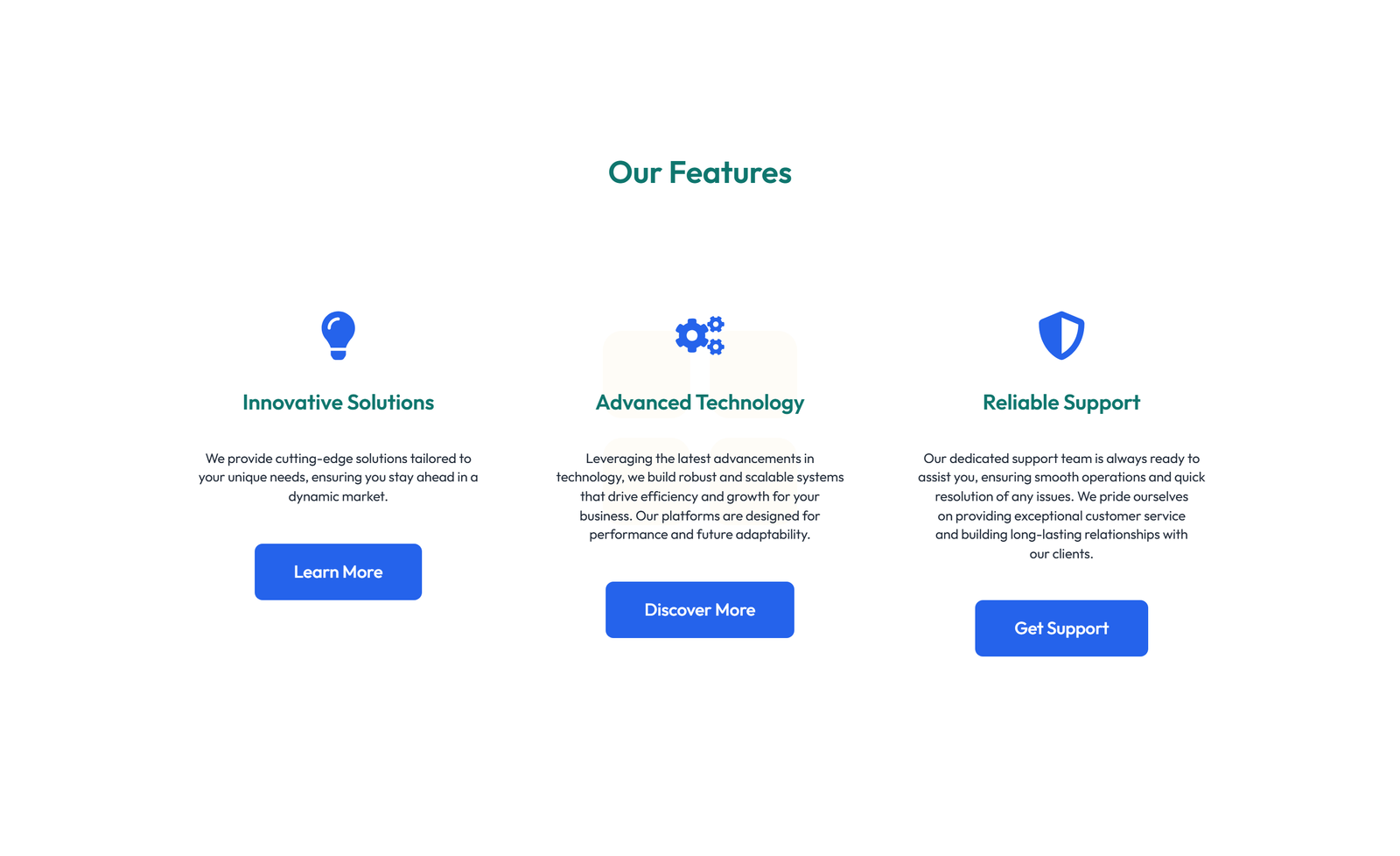 Feature Grid with 3-column Icon, Title, Text Cards 110 - Elementor component