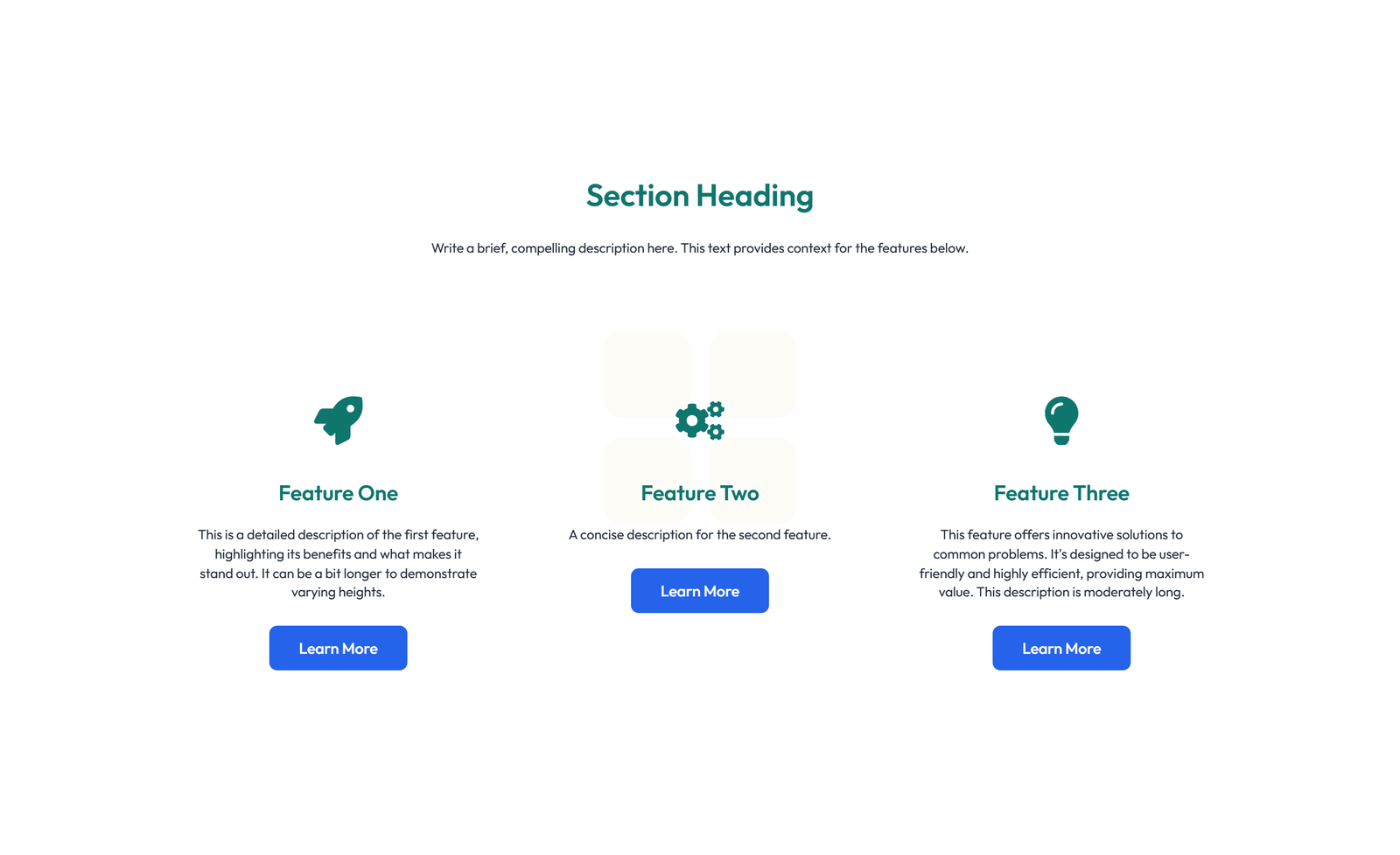 Screenshot of Feature Grid with 2-column Image, Title, Text Cards 110 - Elementor Feature Sections component