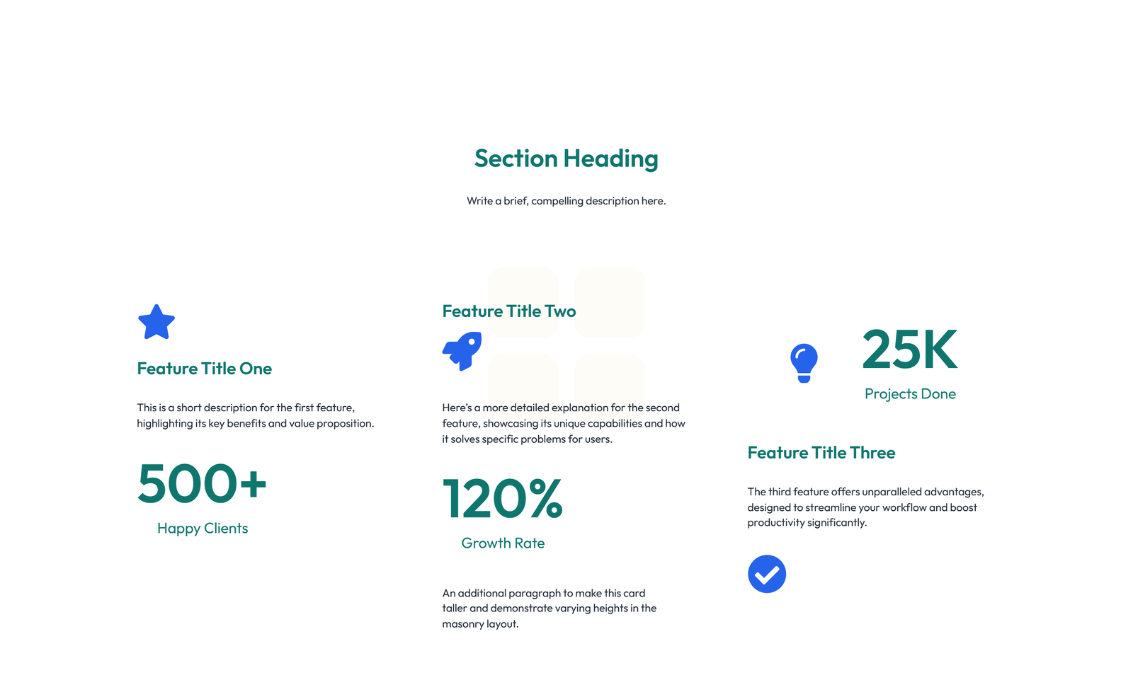 Feature Grid with 3-column Icon, Title, Text, CTA Cards 110 - Elementor component