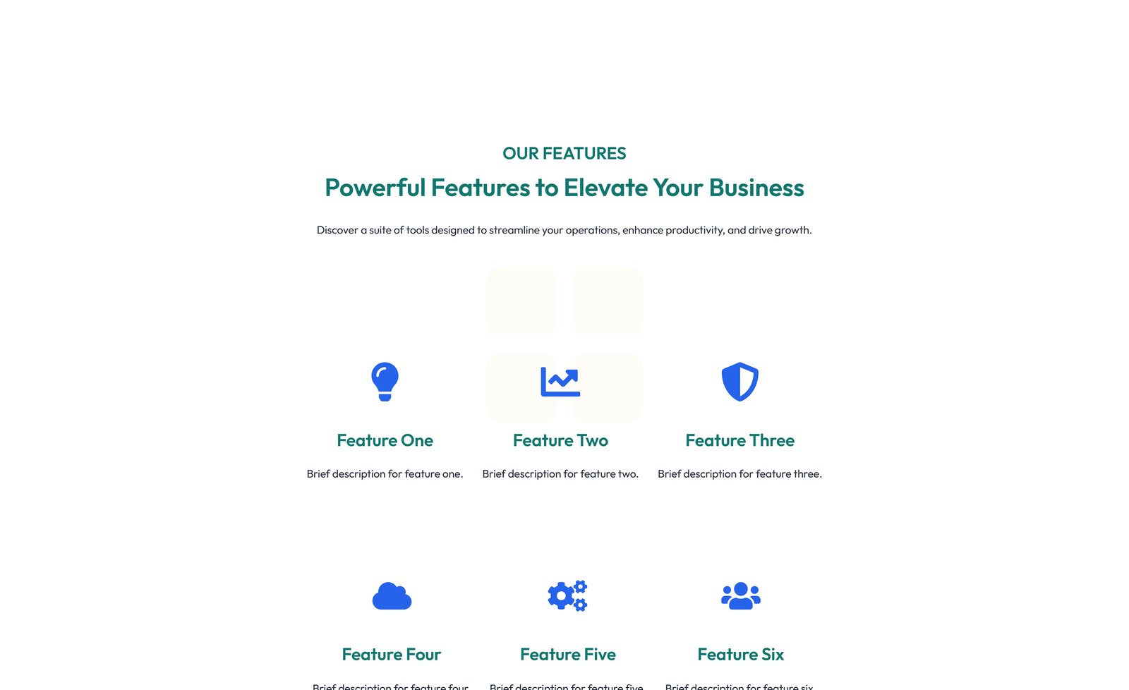 Screenshot of Feature Grid with 4-column Icon-box Cards 120 - Elementor Feature Sections component