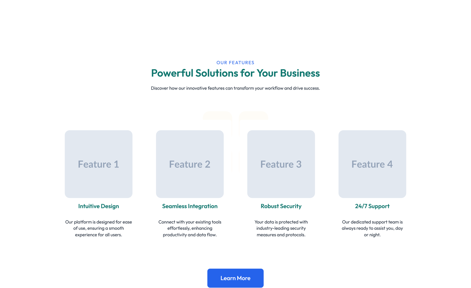 Feature Grid with 3-column Icon, Title, Text Cards 128 - Elementor component