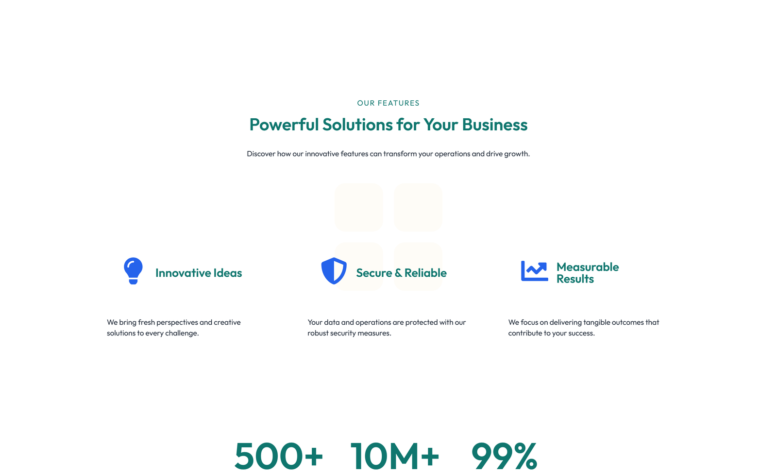 Screenshot of Feature Grid with 3-column Icon, Title, Text Cards 131 - Elementor Feature Sections component