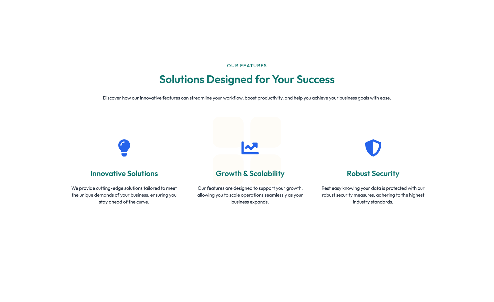Screenshot of Feature Grid with 3-column Icon, Title, Text, CTA Cards 142 - Elementor Feature Sections component