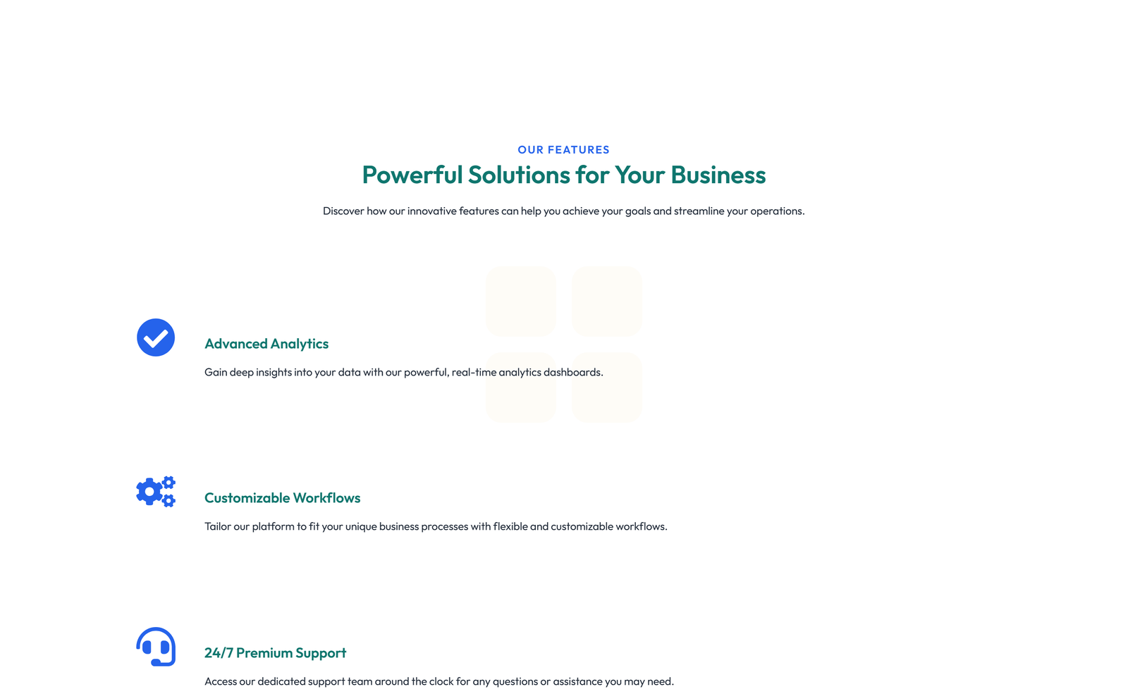 Screenshot of Feature Grid with 3-column Icon, Title, Text Cards 143 - Elementor Feature Sections component