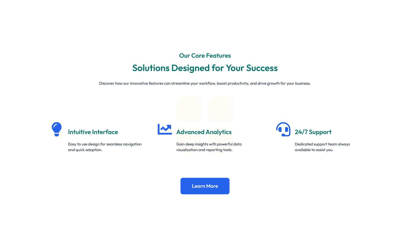 Screenshot of Feature Grid with 3-column Icon, Title, Text, CTA Cards 143 - Elementor Feature Sections component