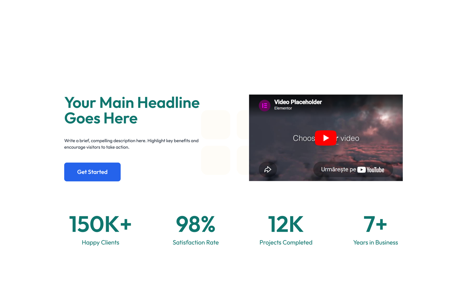 Centered Hero with H1, Subtitle, CTA, Social Icons 20 - Elementor component