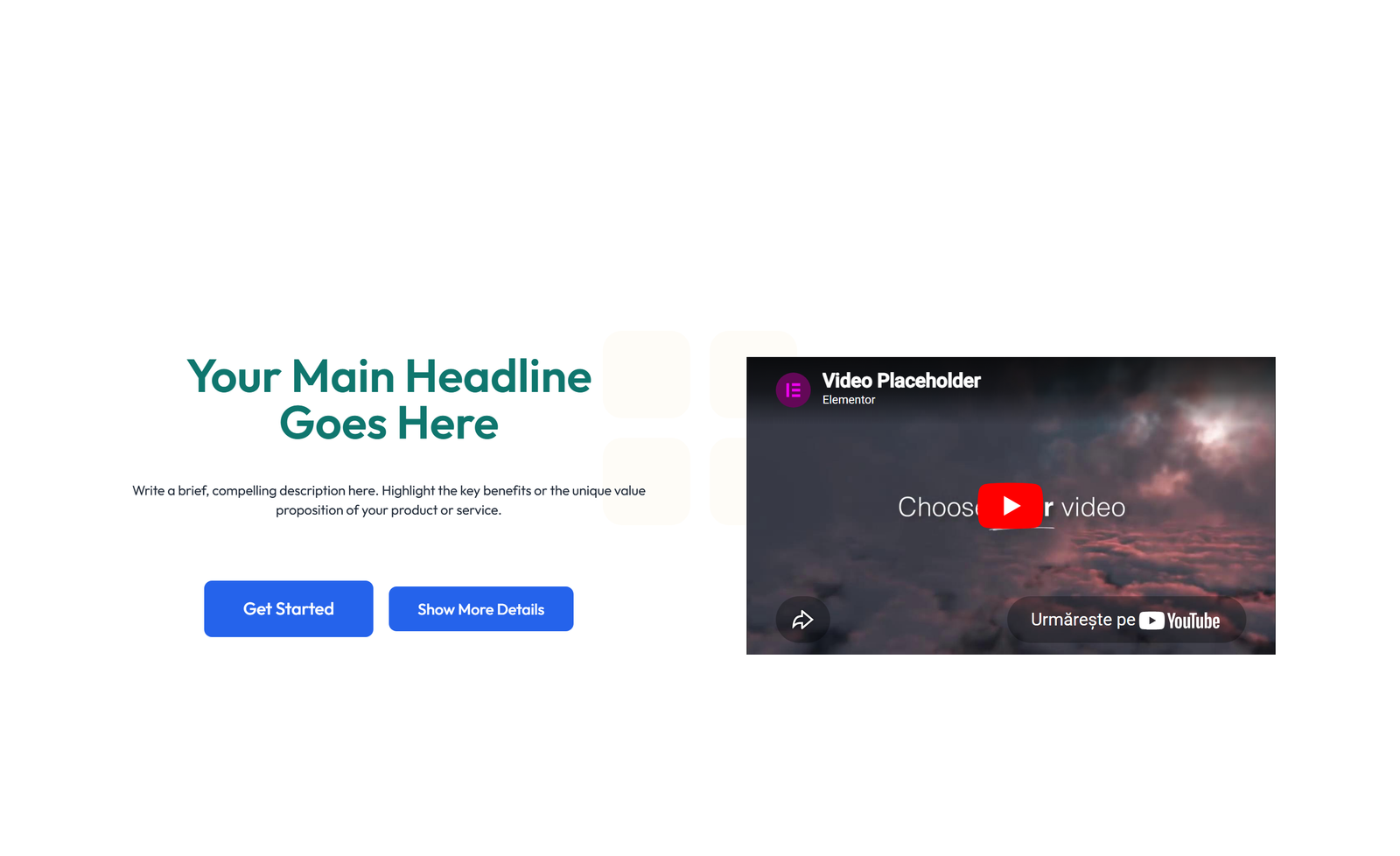 Centered Hero with H1, Subtitle, CTA, Social Icons 22 - Elementor component