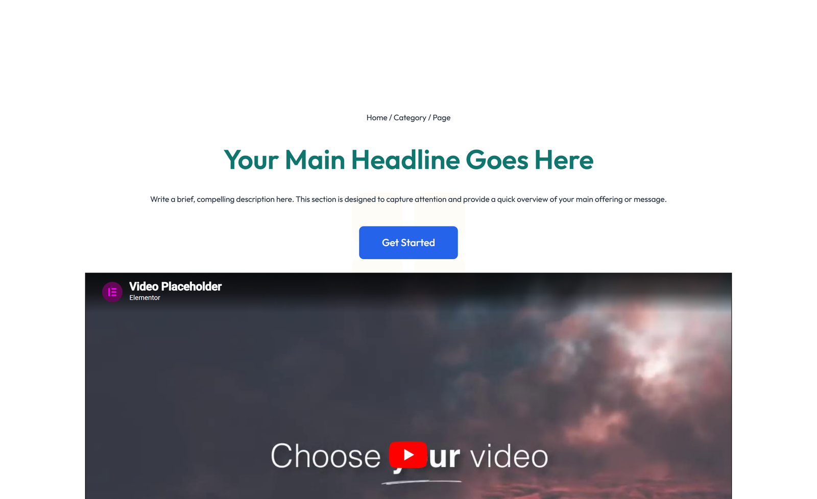 Centered Hero with H1, Subtitle, CTA Button 25 - Elementor component