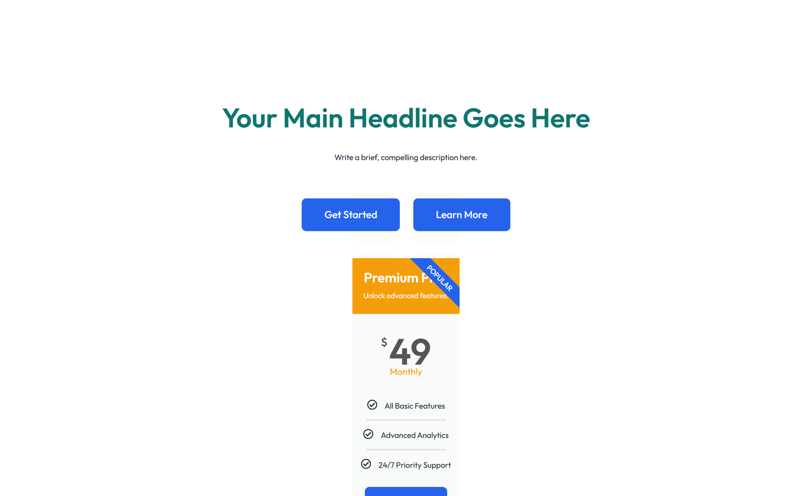 Centered Hero with H1, Subtitle, CTA, Social Icons 41 - Elementor component