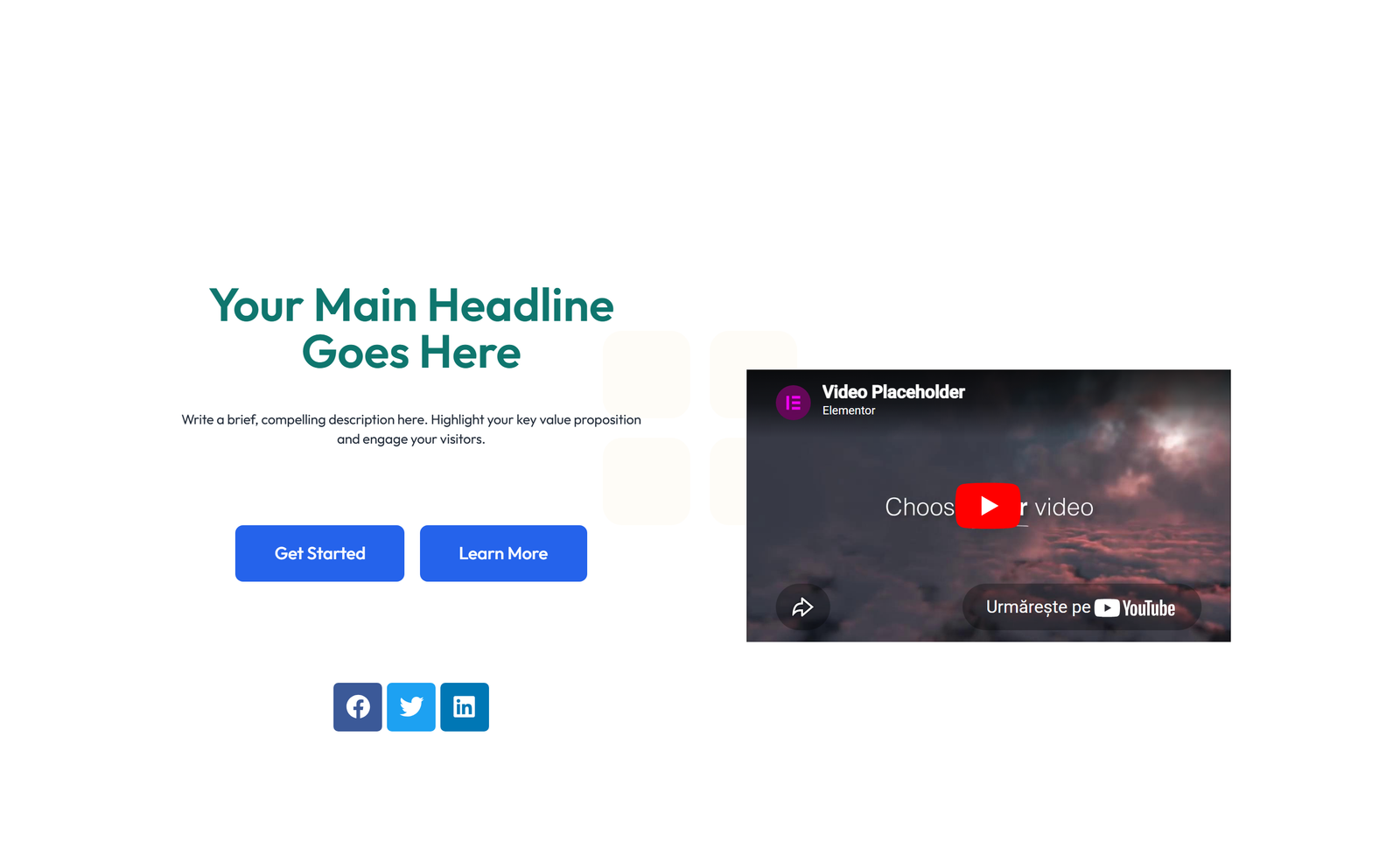 Centered Hero with H1, Subtitle, CTA, Social Icons 59 - Elementor component
