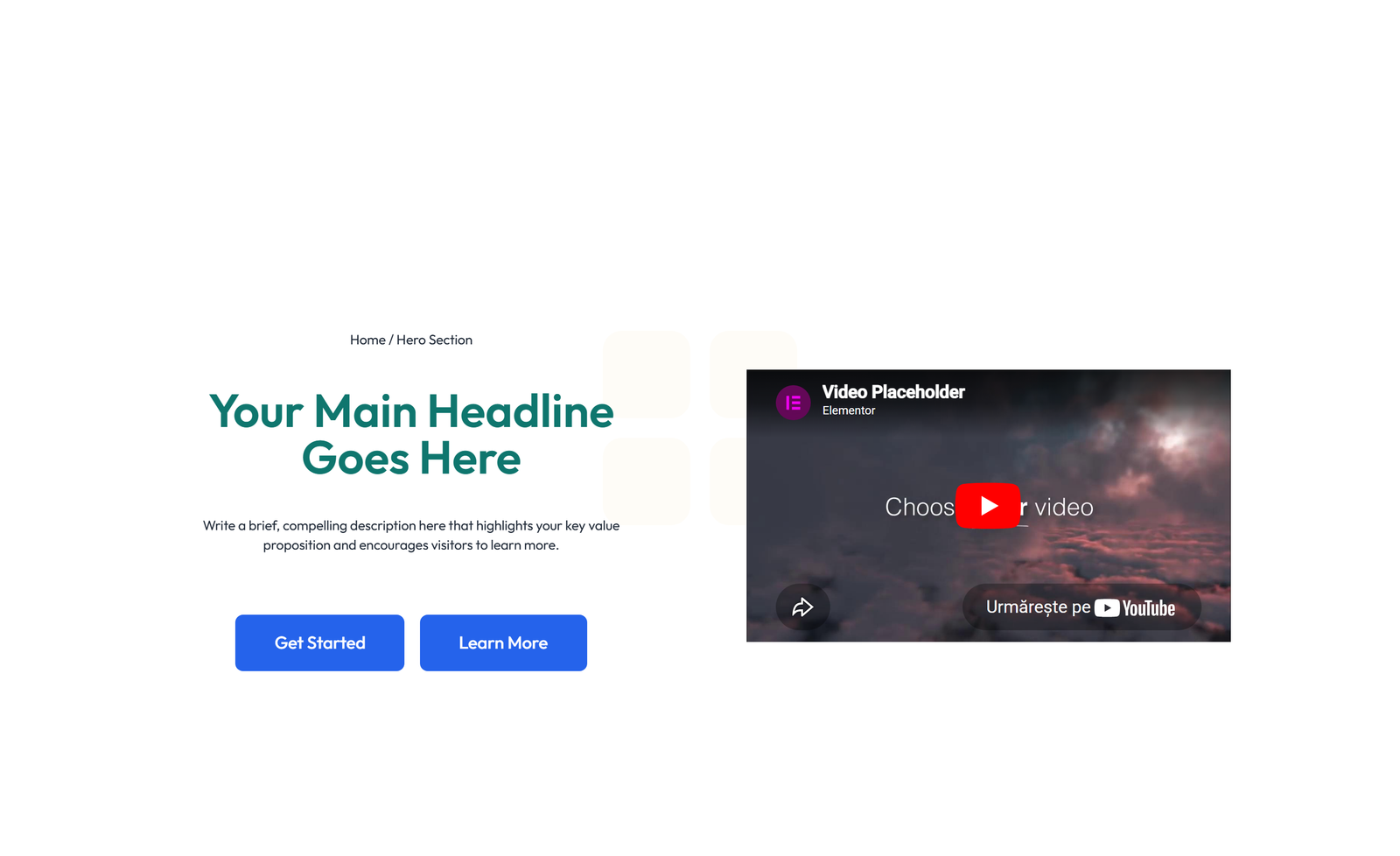 Centered Hero with H1, Subtitle, Two CTA Buttons 60 - Elementor component