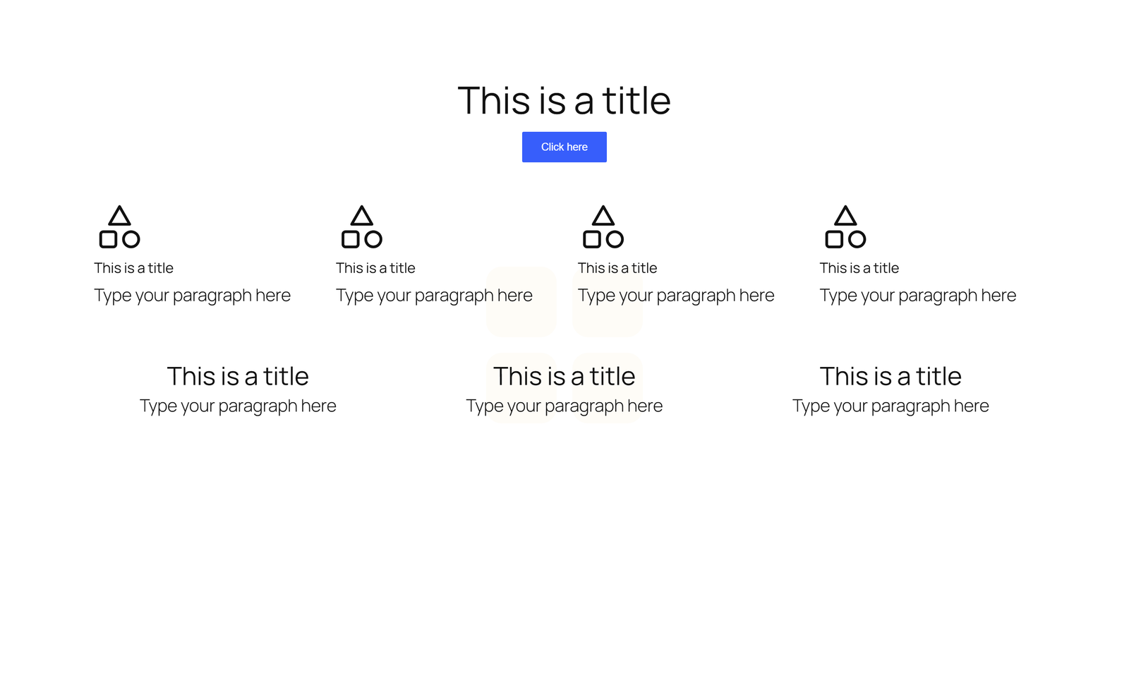 Centered Hero with Four Icon Cards and Three Stats - Elementor component