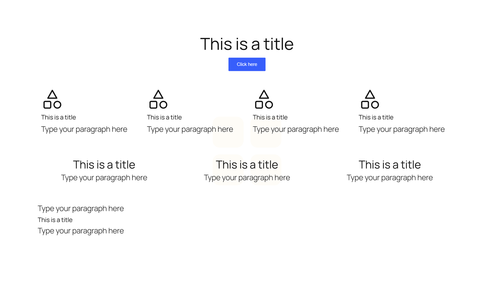 Centered Hero with Single Button, 4 Icon Cards, Quote Block - Elementor component
