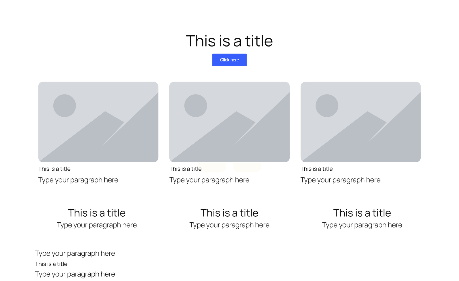 Centered Hero with Single Button, 3 Image Cards, Quote Block, 3 - Elementor component