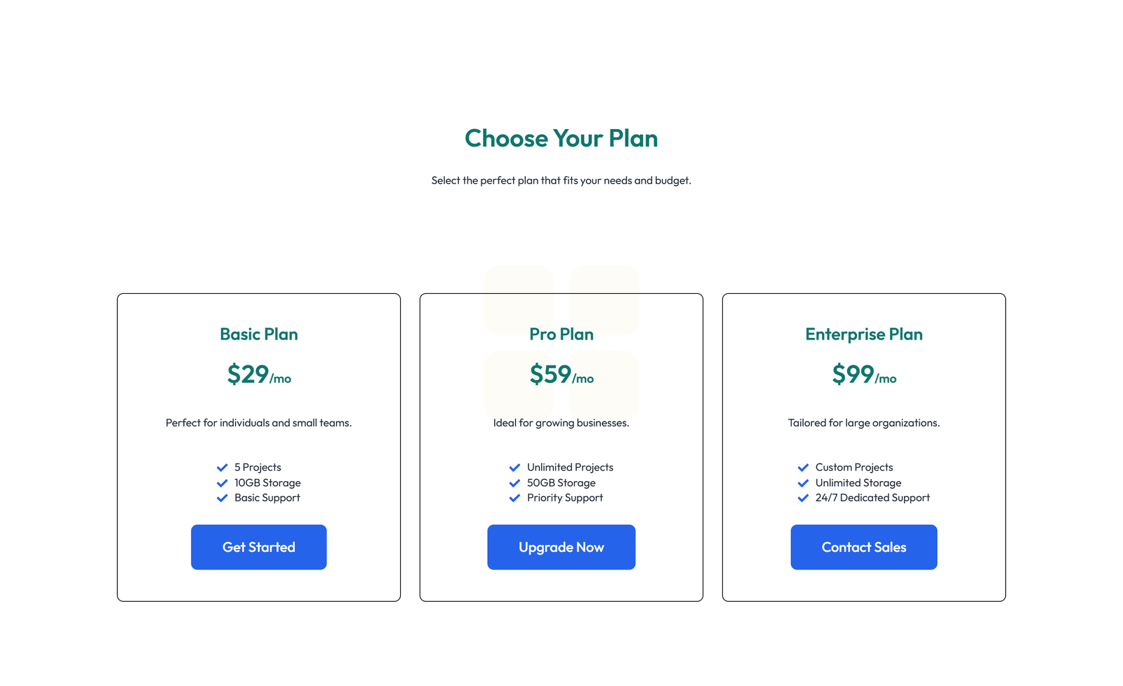 Pricing with 2-column Price Table Comparison 2 - Elementor component