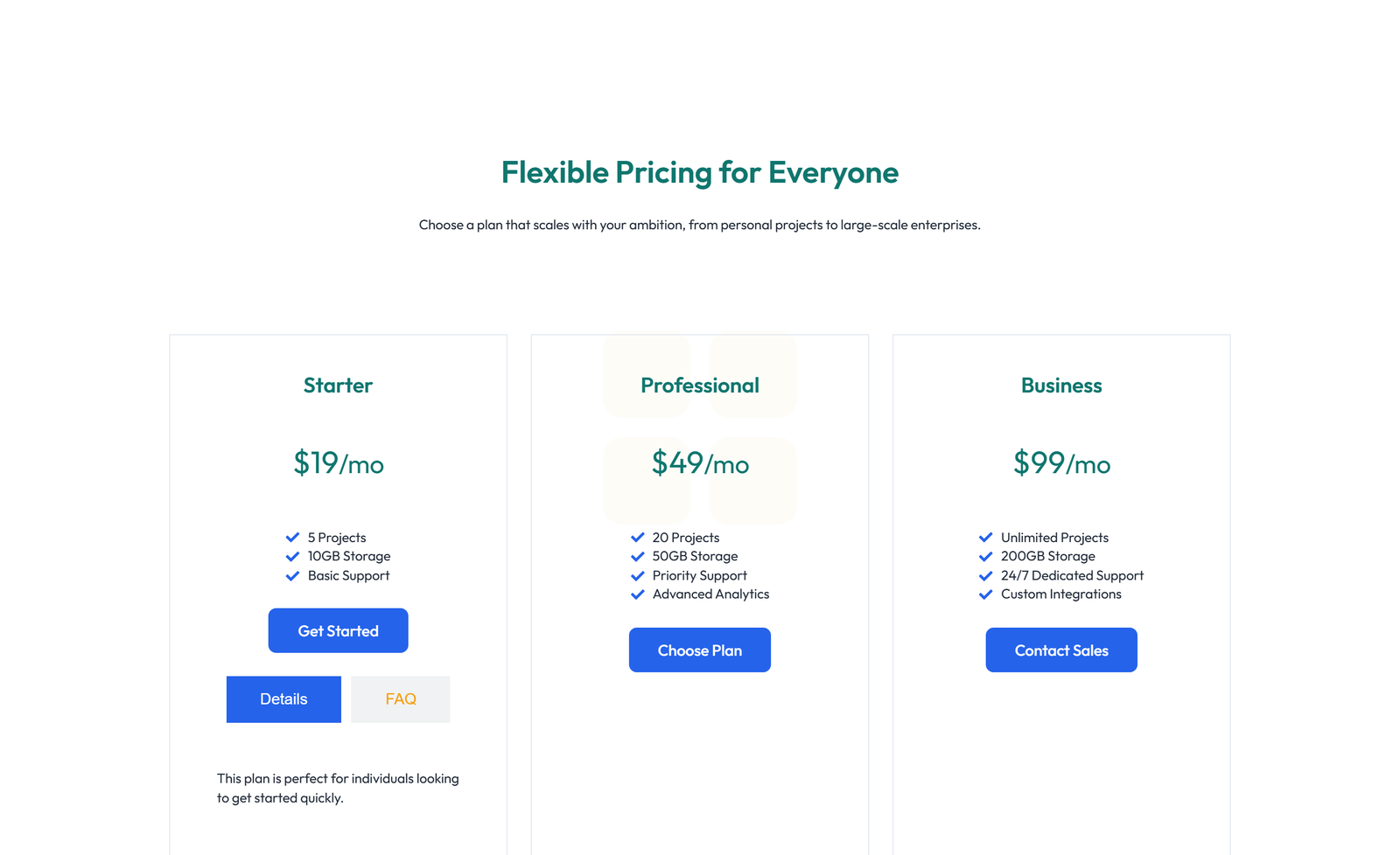 Pricing with 2-column Price Table Comparison 3 - Elementor component
