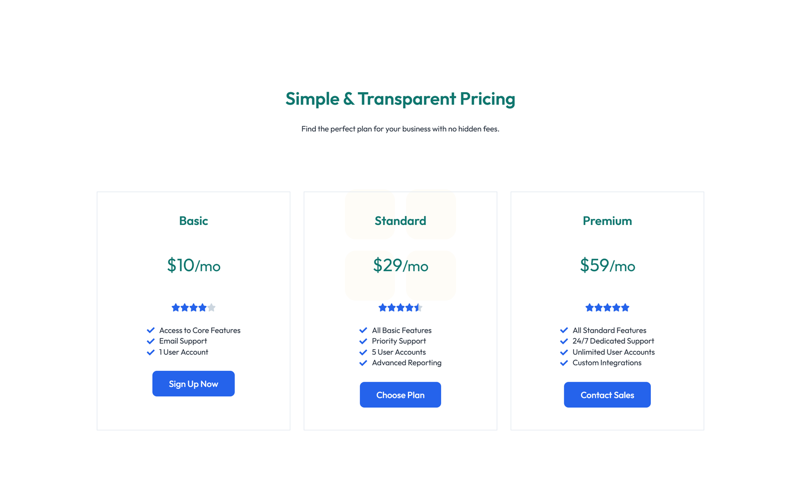 Screenshot of Pricing with 3-column Price Table with Ribbon 3 - Elementor Pricing Sections component