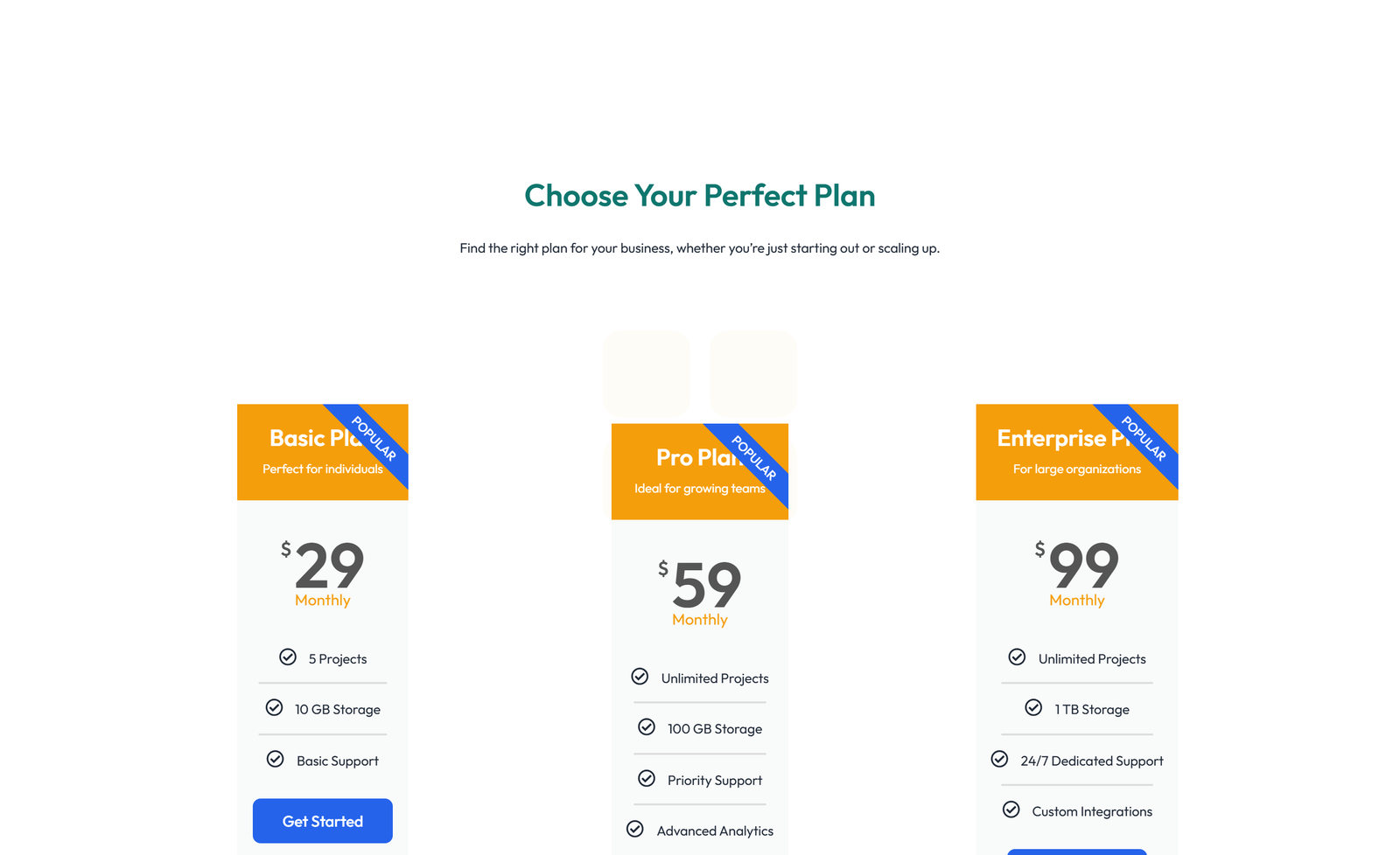 Pricing with 3-column Price Table with Ribbon 9 - Elementor component