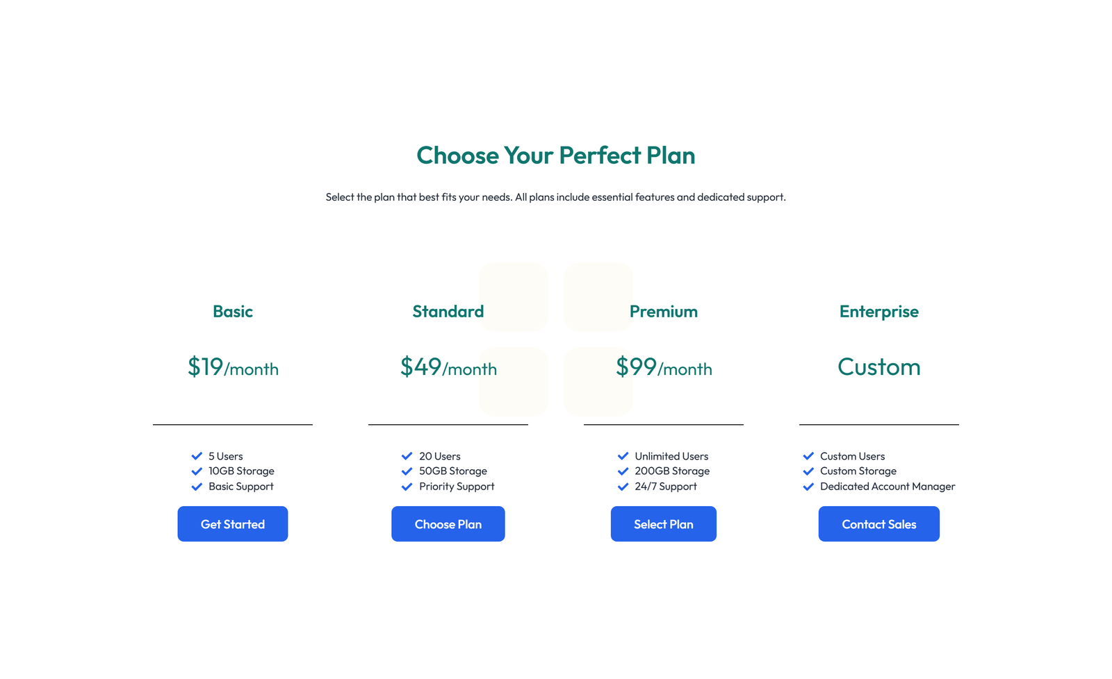 Pricing with 2-column Price Table Comparison 14 - Elementor component